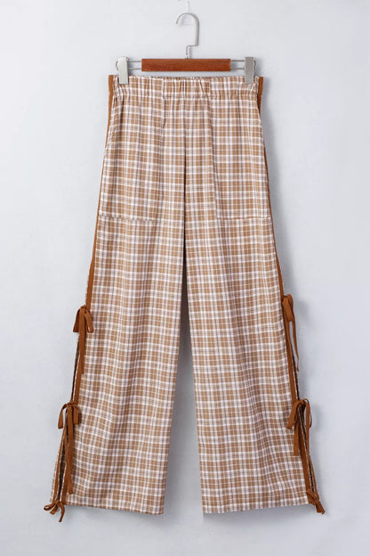 Plaid Print Tie Detail Casual Pants