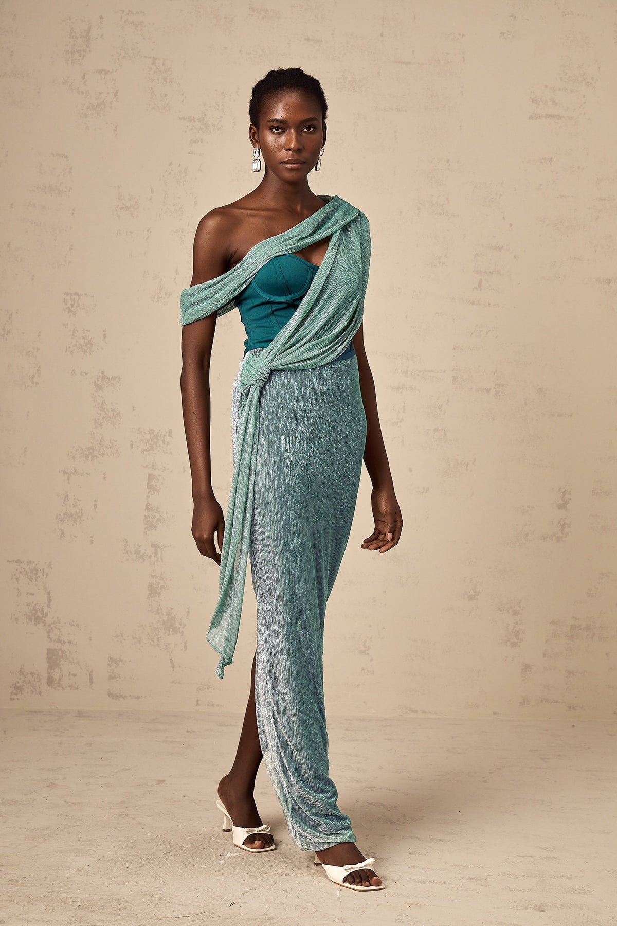 Delphine ribbon-design corset maxi dress in Green