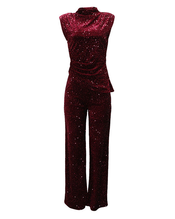 Clidress Shine Velet Top & Pant 2 Piece Set