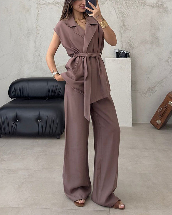 Clidress Sleeveless Strap Top & Pants Suit Set