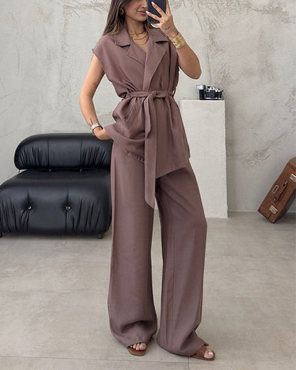 Clidress Sleeveless Strap Top & Pants Suit Set