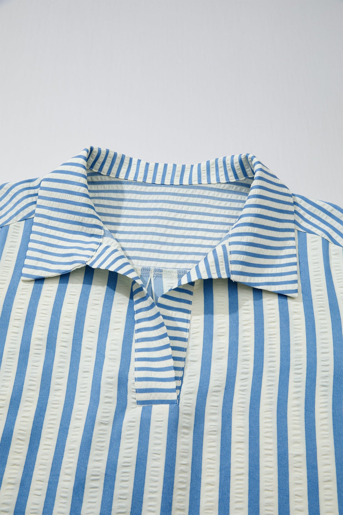 Sky Blue Stripe 3/4 Sleeve Collared Neck Blouse