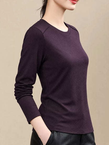 Plus Size Solid Long-Sleeve Crew Neck T-Shirt