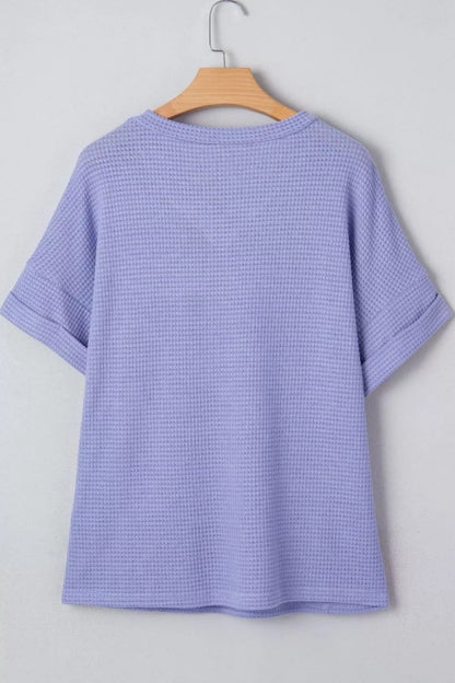 V Neck Short Sleeve Plus Size Waffle Knit Top