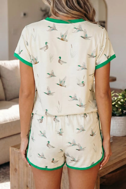 Mallard Printed Colorblock Trim Short Set