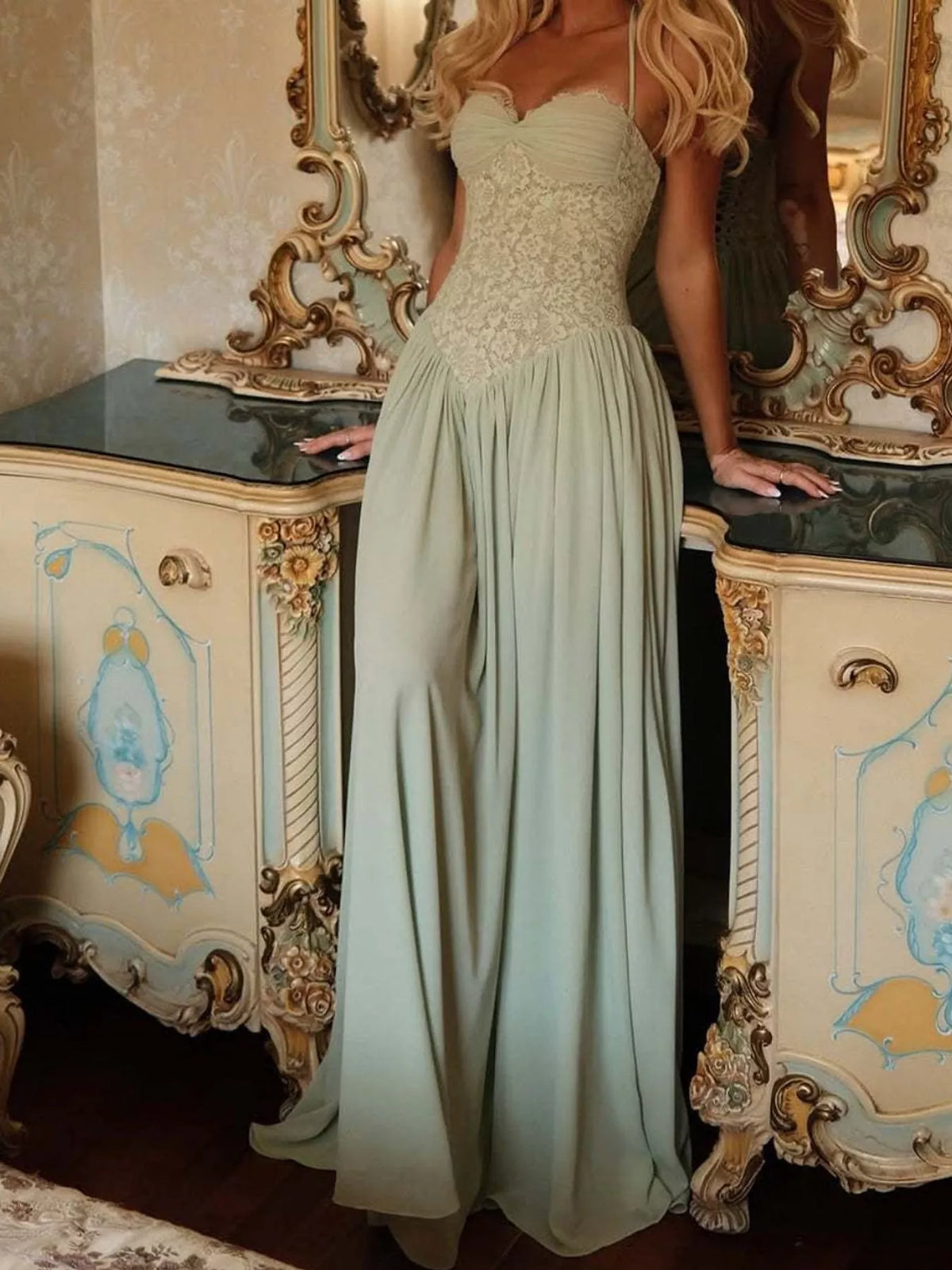 Lace Corset Halter Neck Maxi Dress