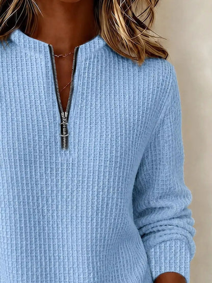 Full Size Quarter-Zip Waffle Knit Sweatshirt Plus Size