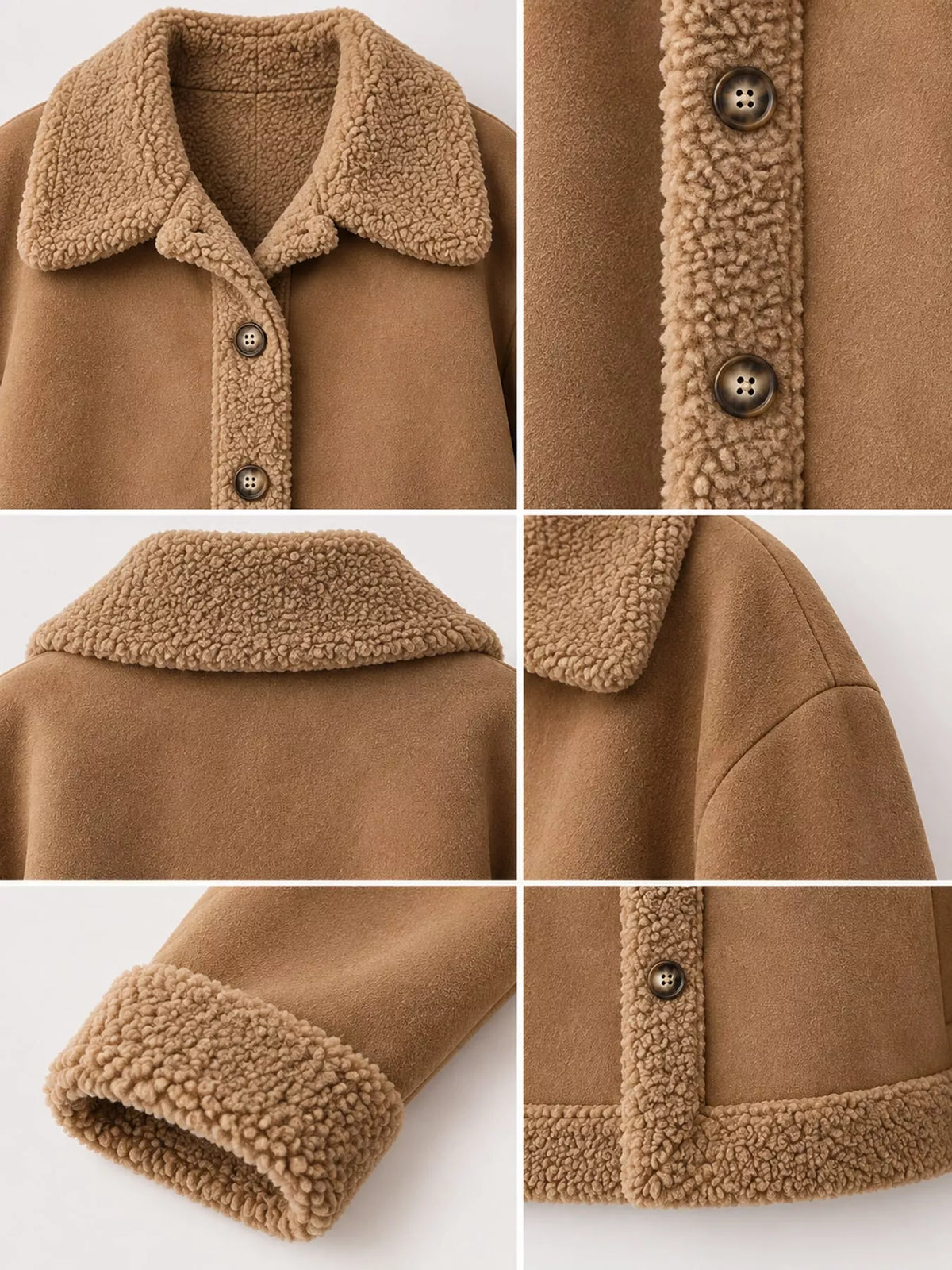 Full Size Cozy Faux Suede Sherpa-Lined Button-Down Jacket Plus Size