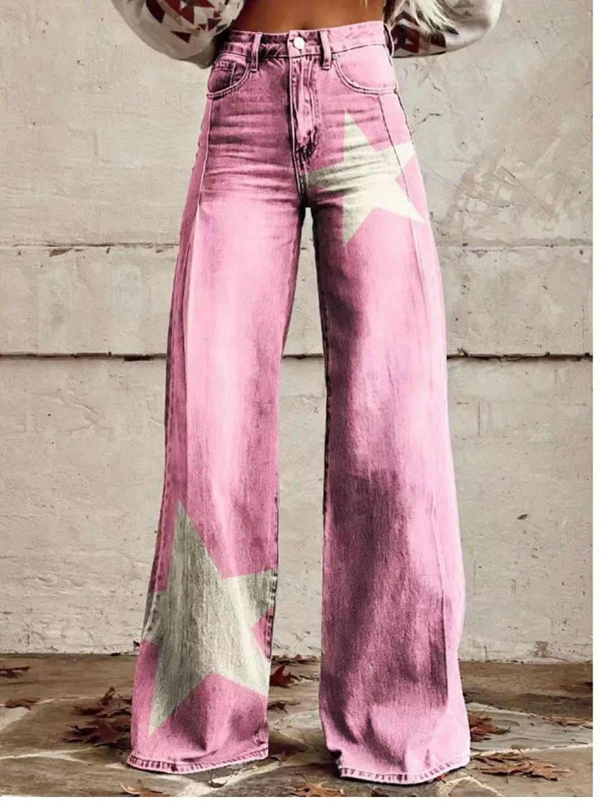 Full Size Star-Print Wide-Leg Pants Plus Size