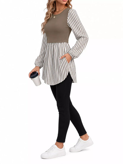 Full Size Striped Long Sleeve Blouse Plus Size