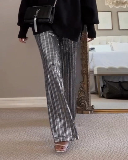 Clidress Sequin Wide Leg Sparkle Pants