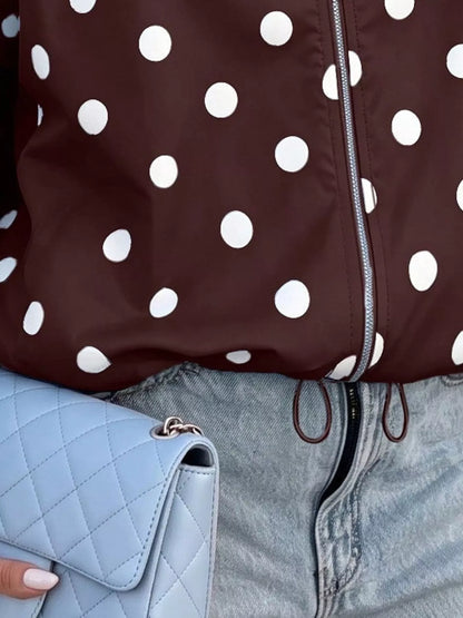 Polka Dot Zip Up Hooded Jacket