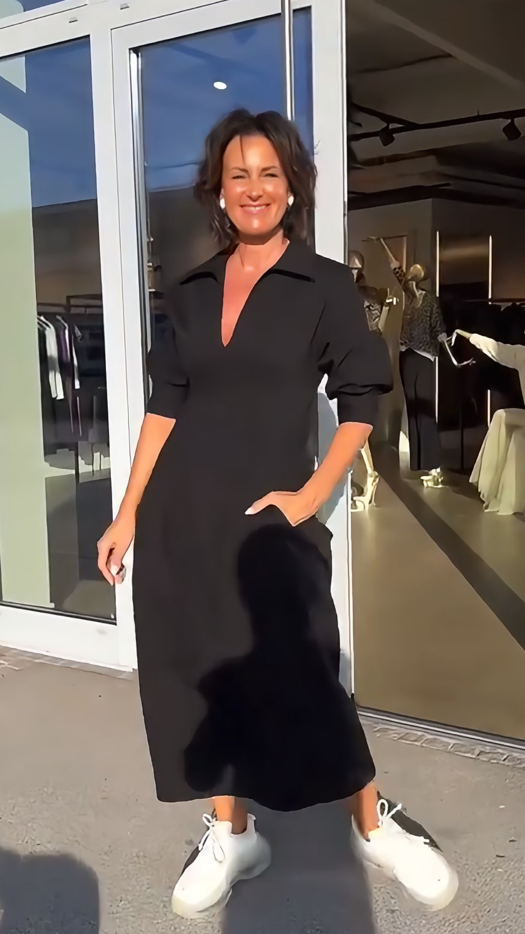 Women's V-neck collar midi dress