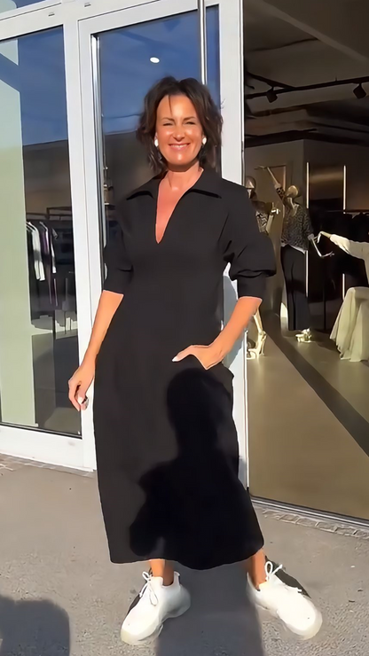 Women's V-neck collar midi dress