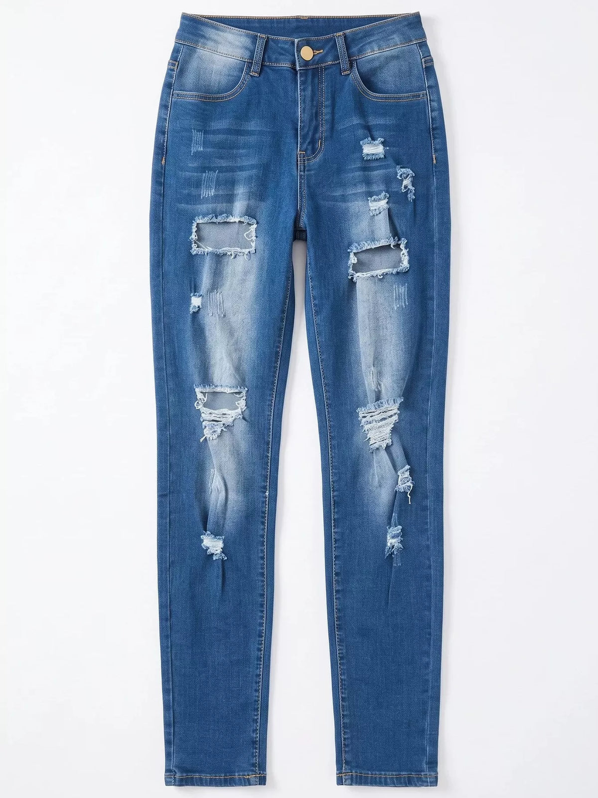High-Waisted Distressed Skinny Jeans