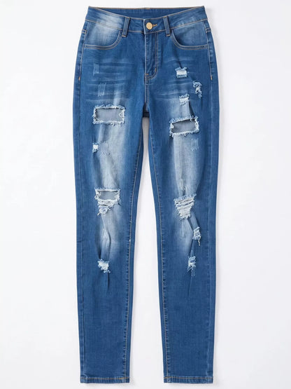 High-Waisted Distressed Skinny Jeans