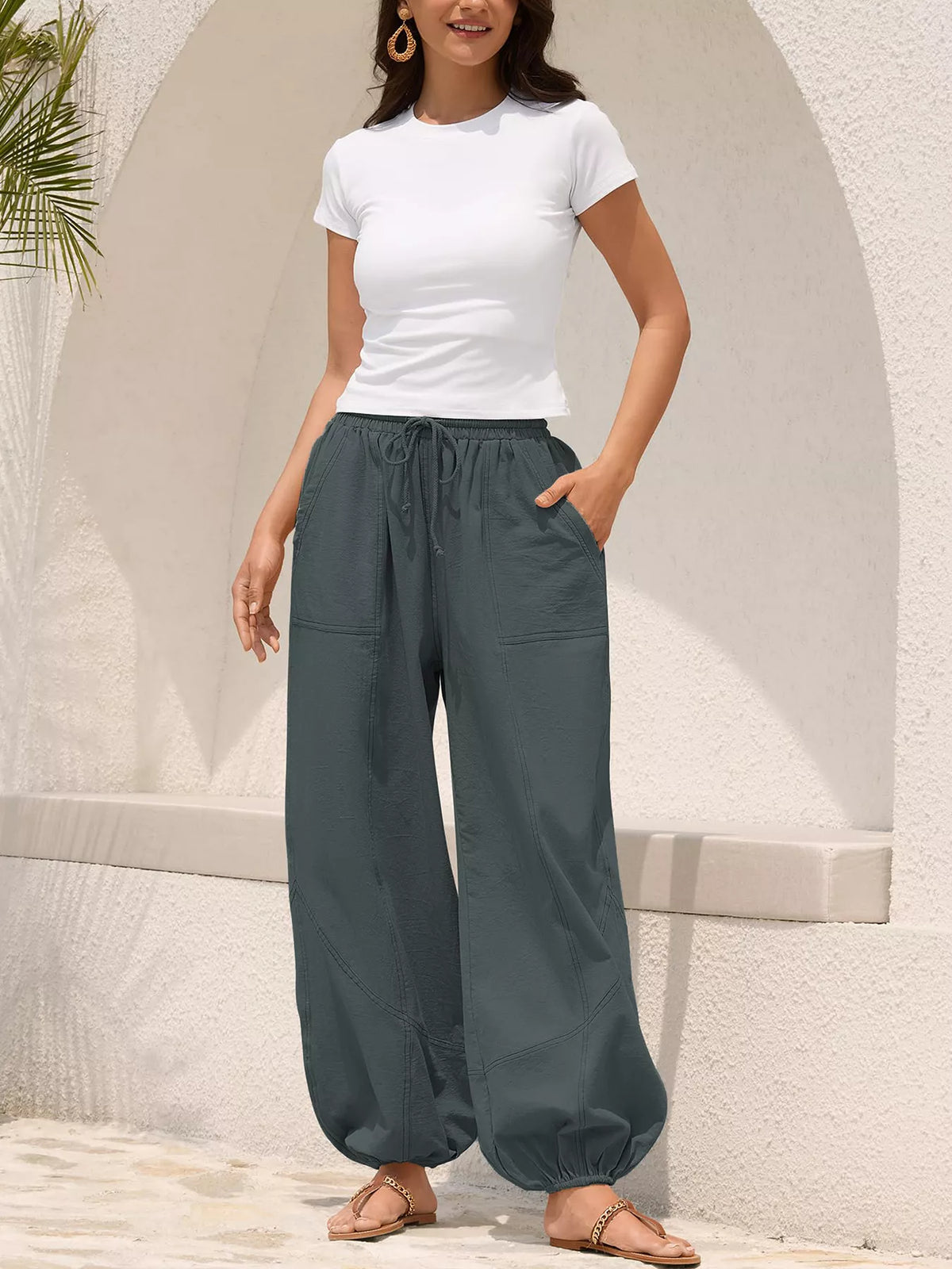 Casual Loose Fit Drawstring Waist Harem Joggers
