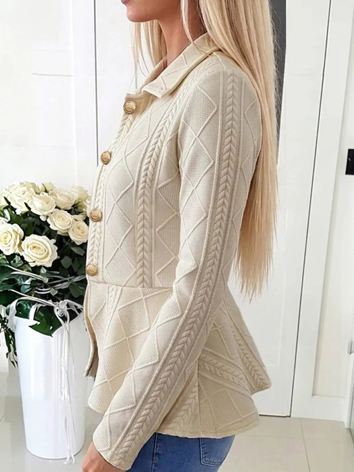 Cable-Knit Button Up Cardigan
