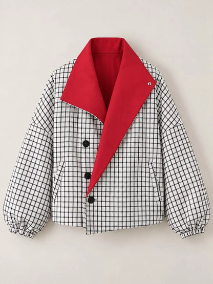 Contrast Lapel Plaid Casual Jacket