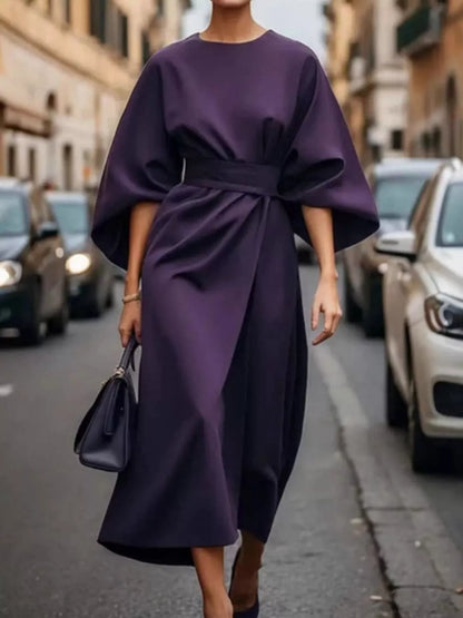 Full Sleeve Kimono Sleeves Round Neck Midi Dress Plus Size