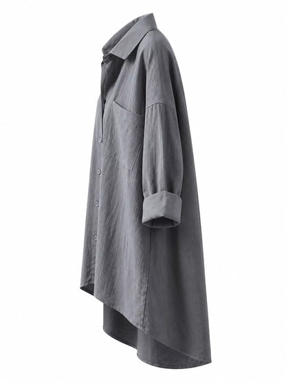 Full Size Casual Button-Down Shirt with Dual Chest Pockets Plus Size