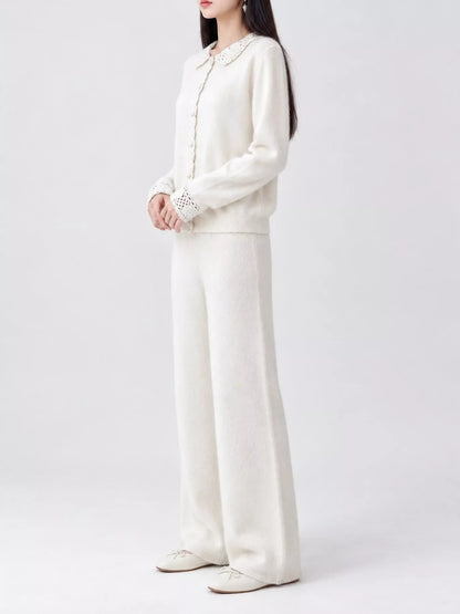 Lace-Collar Button Down Knit Cardigan