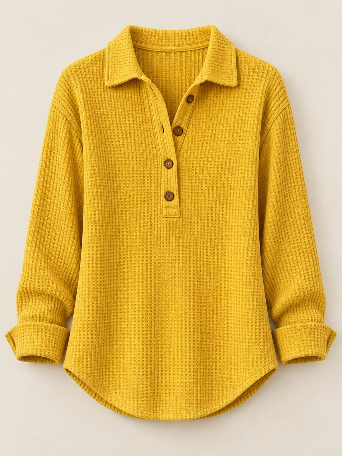 Full Size Waffle Knit Long Sleeve Polo Top Plus Size