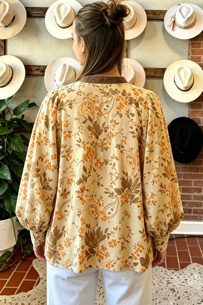 Paisley Print Tie Neck Long Sleeve Shift Top