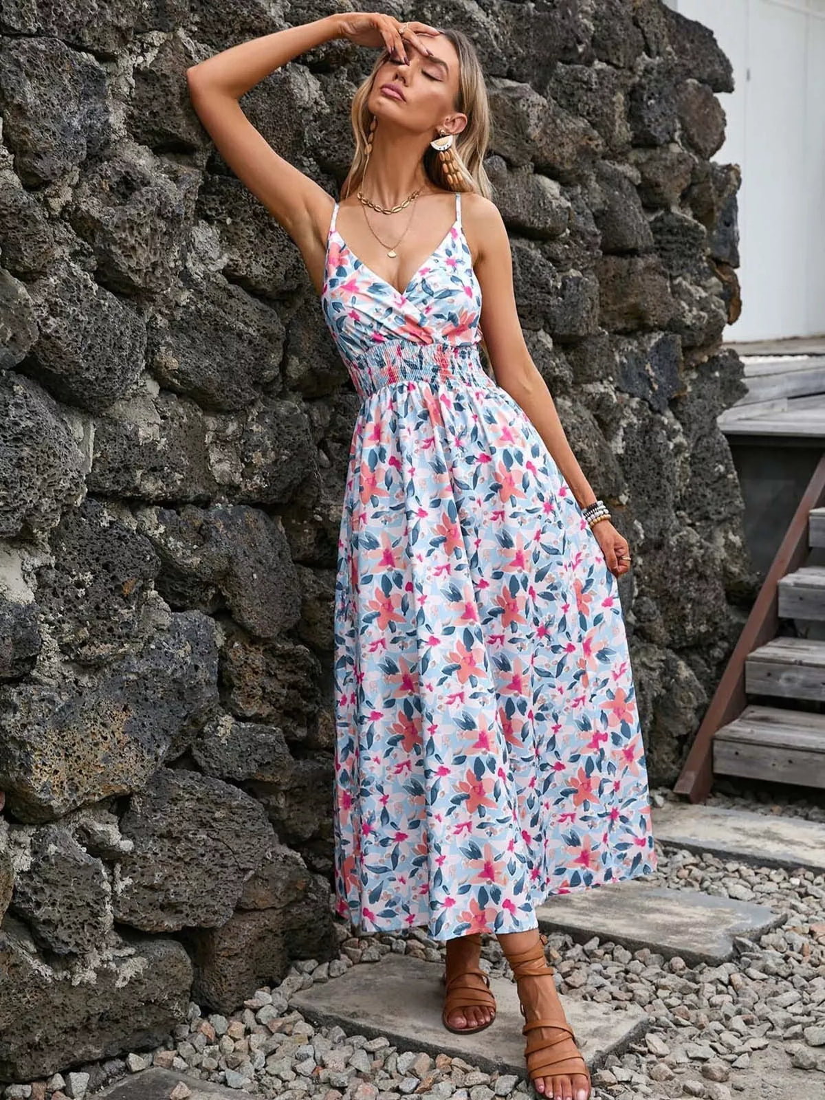 Paisley Print Spaghetti Strap Midi Dress