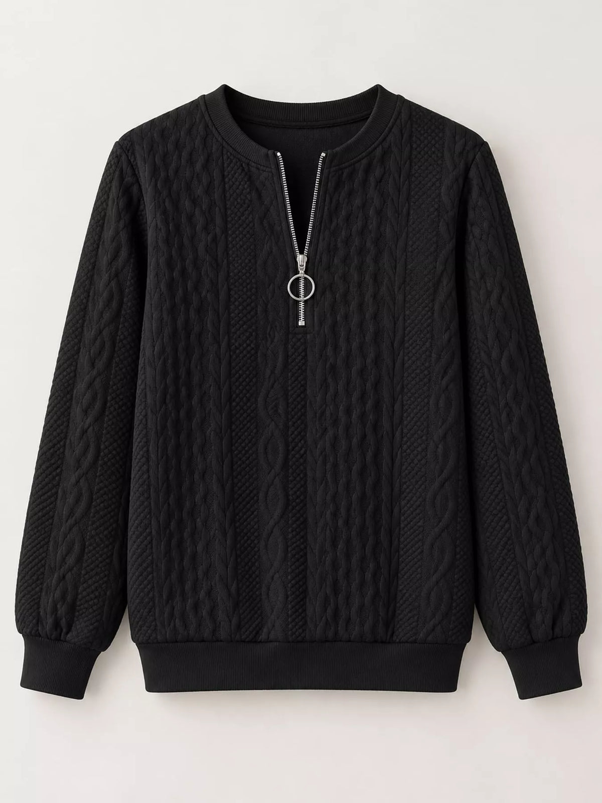Full Size Quarter-Zip Cable Knit Sweatshirt Plus Size