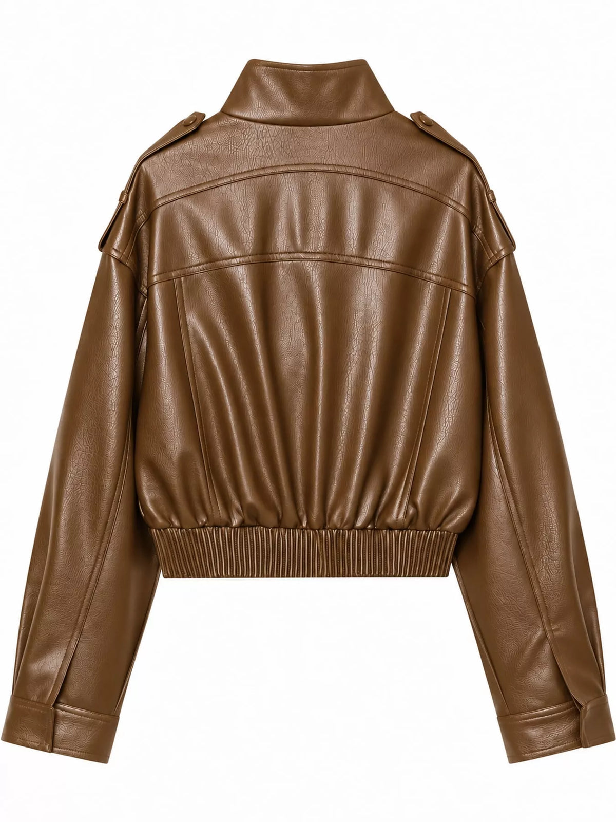 Faux Leather Cropped Bomber Jacket