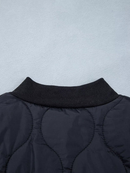 Quilted Leopard Cuff Button Down Puffer Jacket