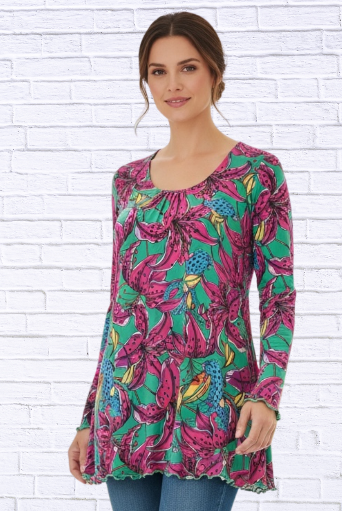 Sibella Pleated Front Long Sleeve Blouse