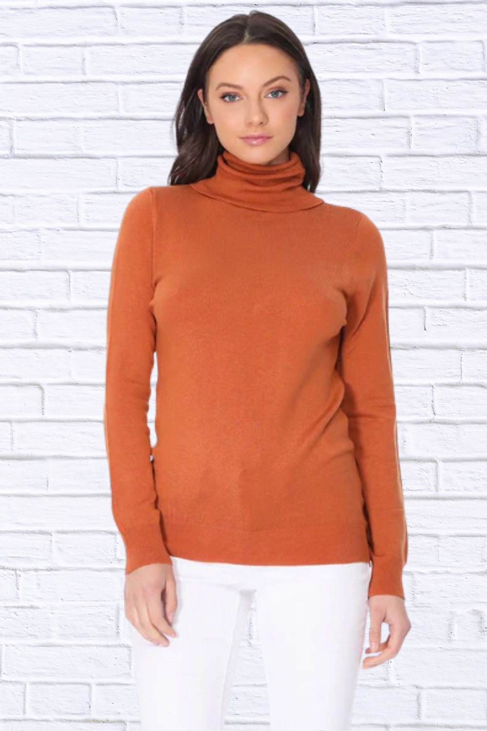 Turtleneck Spandex Stretch Pullover Sweater Rust