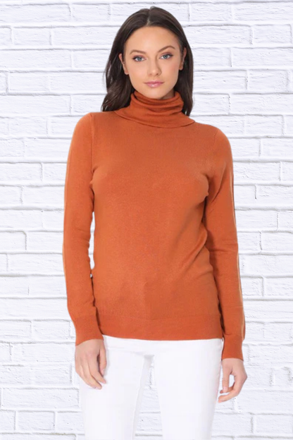 Turtleneck Spandex Stretch Pullover Sweater Rust