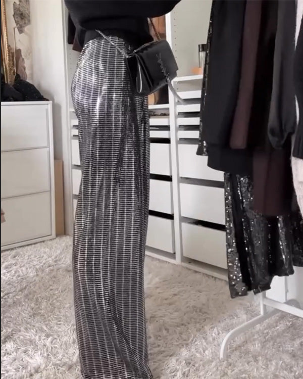 Clidress Sequin Wide Leg Sparkle Pants