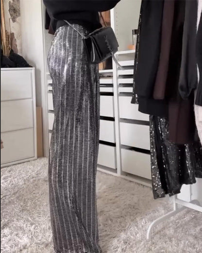 Clidress Sequin Wide Leg Sparkle Pants