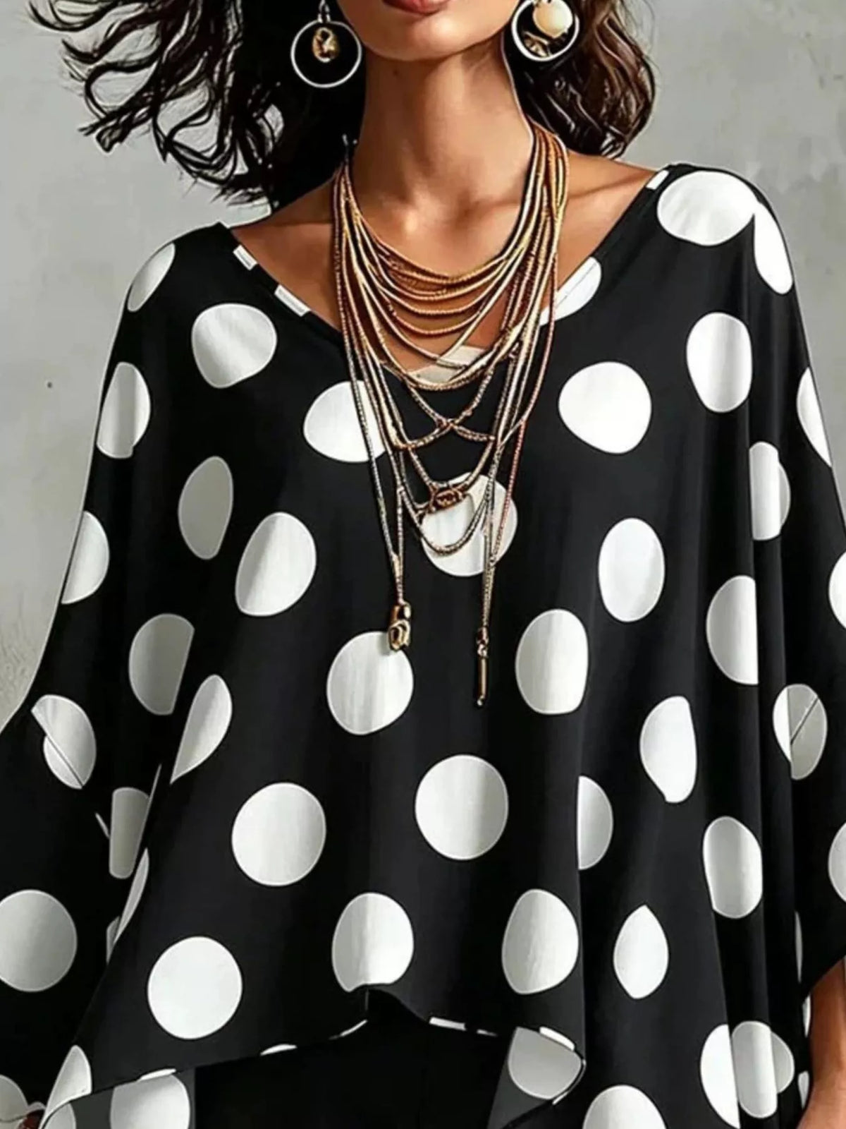 Polka Dot Asymmetrical Hem Blouse