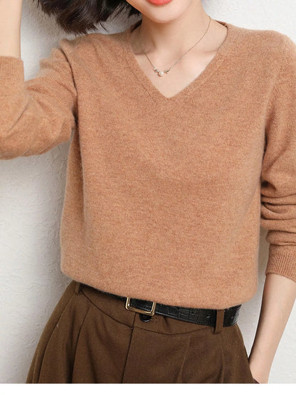 Elegant V-Neck Long Sleeve Soft Knit Top