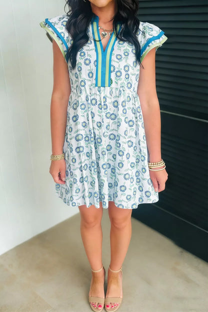 Printed Notched Cap Sleeve Dress