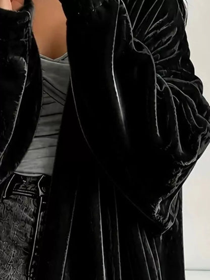 Full Size Velvet Open-Front Longline Outerwear Plus Size