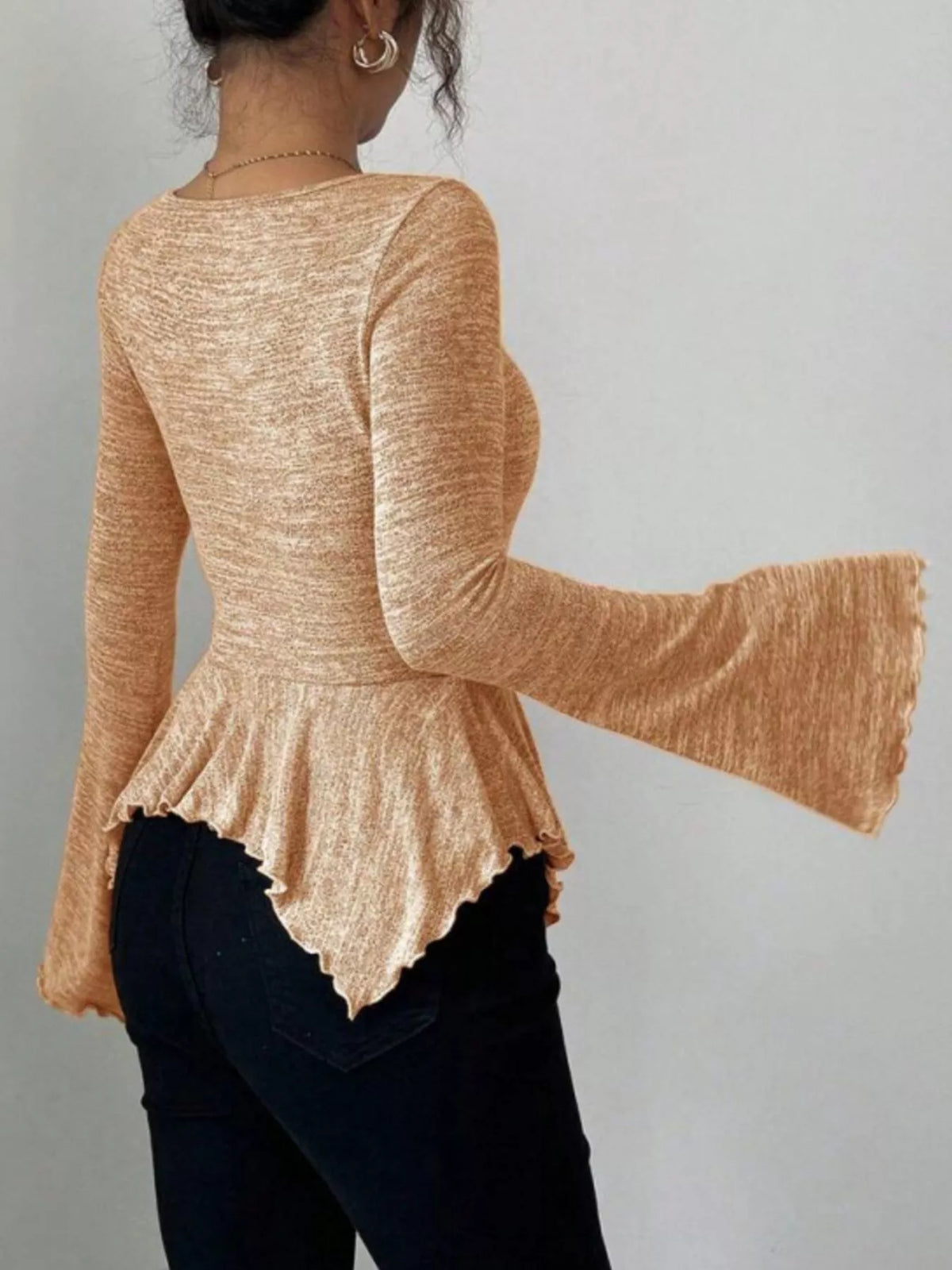 Ruched Flared Sleeves Peplum T-Shirt