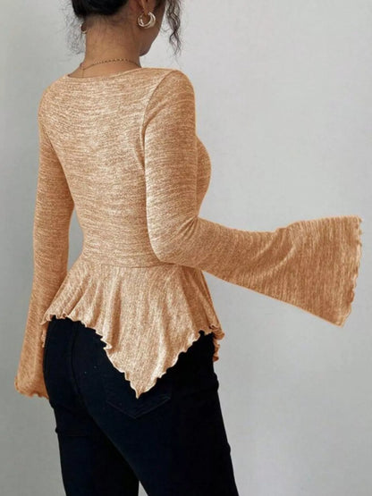 Ruched Flared Sleeves Peplum T-Shirt