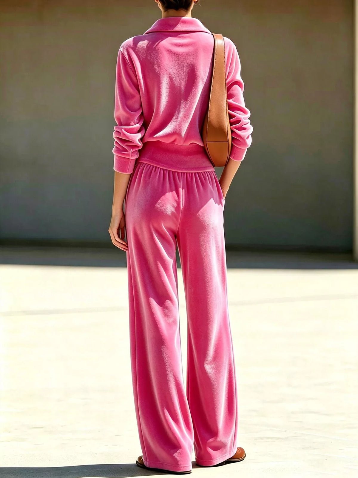 Full Size Quarter-Zip Top and Wide-Leg Pants Set Plus Size