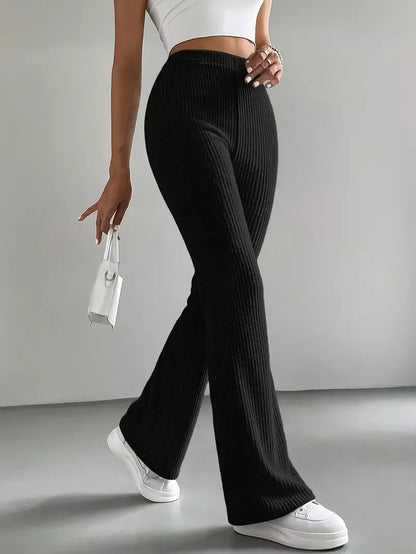 Ribbed Knit High Waist Flare Pants