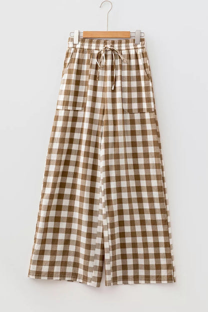 Gingham Plaid Tie Elastic Waist Shift Pants