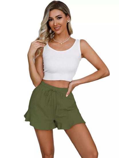 Ruffle Hem Drawstring Shorts