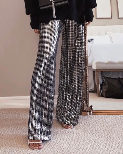 Clidress Sequin Wide Leg Sparkle Pants