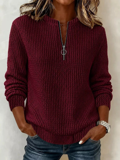 Full Size Quarter-Zip Waffle Knit Sweatshirt Plus Size