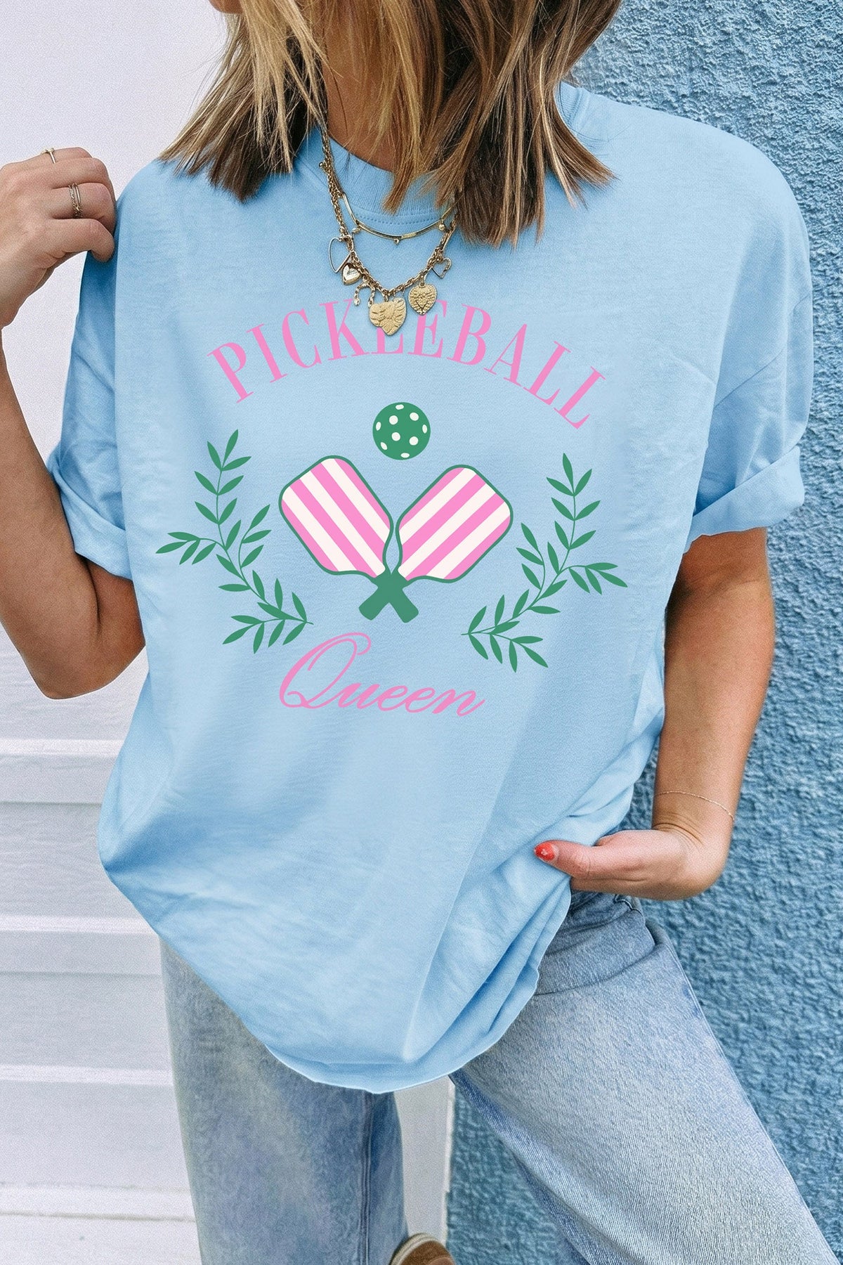 Light Blue Pickleball Queen Relaxed Graphic Tee
